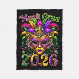 Happy Mardi Gras 2026 Jester Hat New Orleans Men W Fleece Blanket