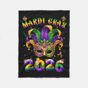 Happy Mardi Gras 2026 Jester Hat New Orleans Men W Fleece Blanket
