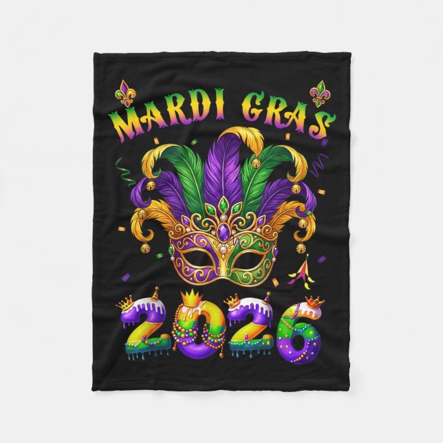 Happy Mardi Gras 2026 Jester Hat New Orleans Men W Fleece Blanket (Front)