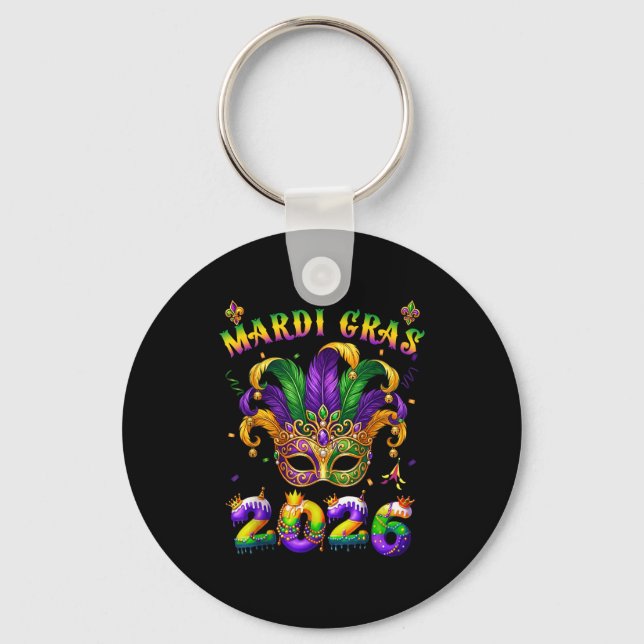 Happy Mardi Gras 2026 Jester Hat New Orleans Men W Key Ring (Front)