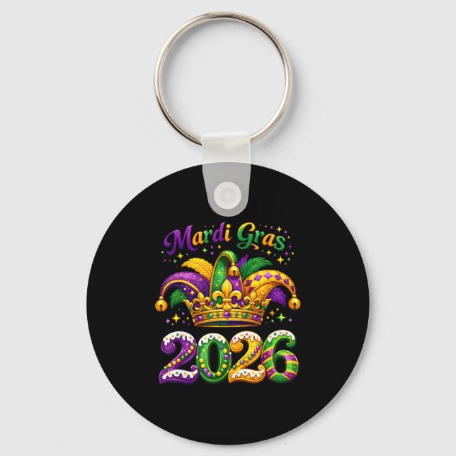 Happy Mardi Gras 2026 Jester Hat New Orleans Men W Key Ring (Front)