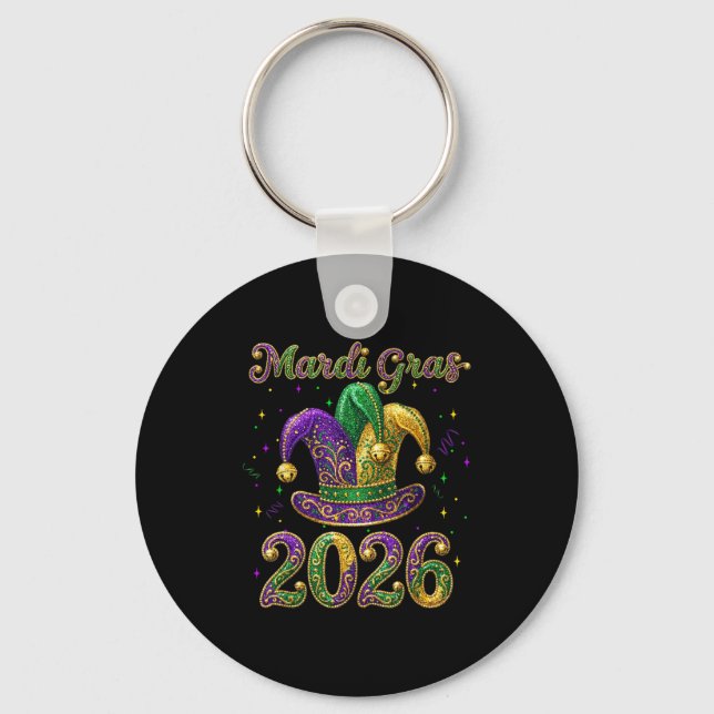 Happy Mardi Gras 2026 Jester Hat New Orleans Men W Key Ring (Front)