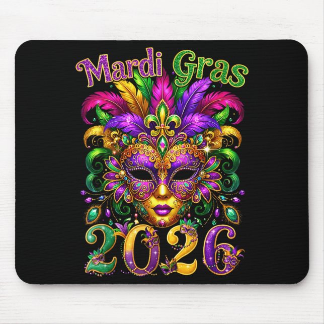 Happy Mardi Gras 2026 Jester Hat New Orleans Men W Mouse Mat (Front)