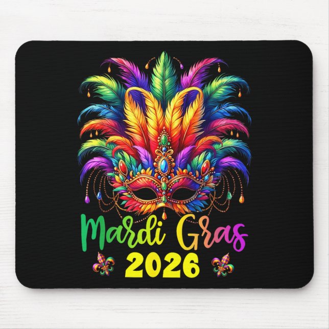 Happy Mardi Gras 2026 Jester Hat New Orleans Men W Mouse Mat (Front)