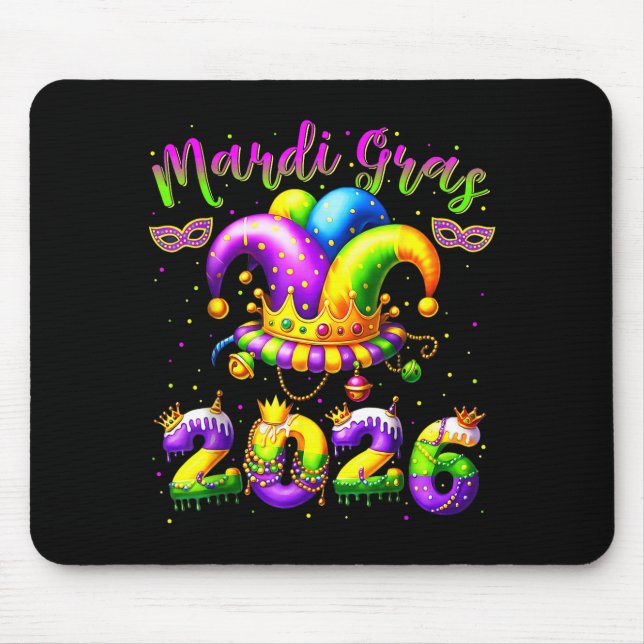 Happy Mardi Gras 2026 Jester Hat New Orleans Men W Mouse Mat (Front)