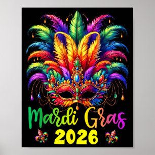Happy Mardi Gras 2026 Jester Hat New Orleans Men W Poster