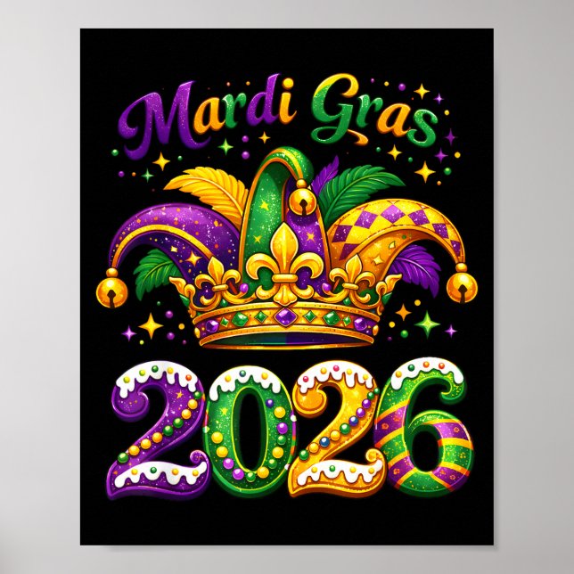 Happy Mardi Gras 2026 Jester Hat New Orleans Men W Poster (Front)