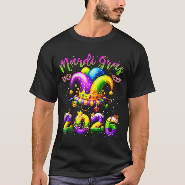 Happy Mardi Gras 2026 Jester Hat New Orleans Men W T-Shirt (Front)