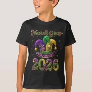 Happy Mardi Gras 2026 Jester Hat New Orleans Men W T-Shirt