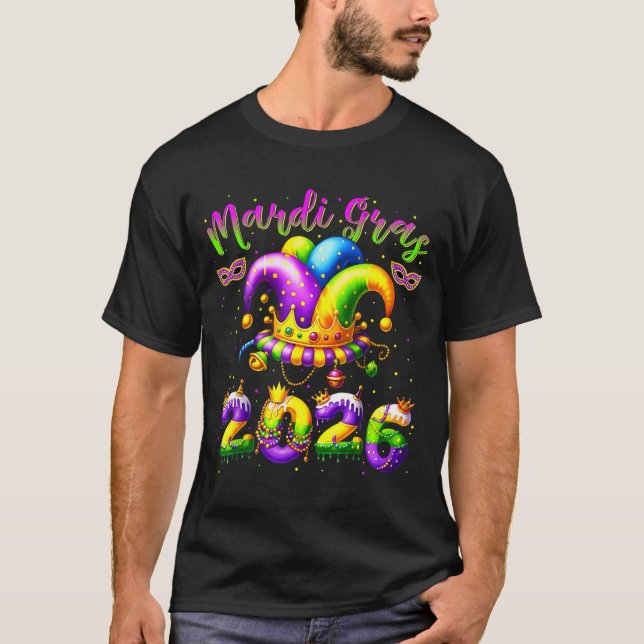 Happy Mardi Gras 2026 Jester Hat New Orleans Men W T-Shirt (Front)