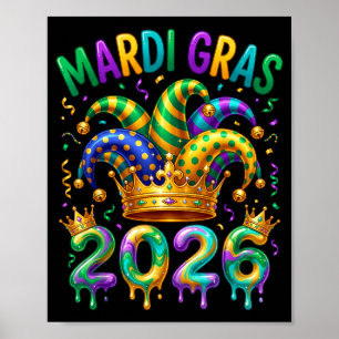Happy Mardi Gras 2026 Jester Illustration Poster