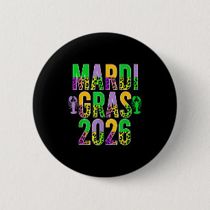 Happy mardi gras 2026 leopard print crawfish men 6 cm round badge