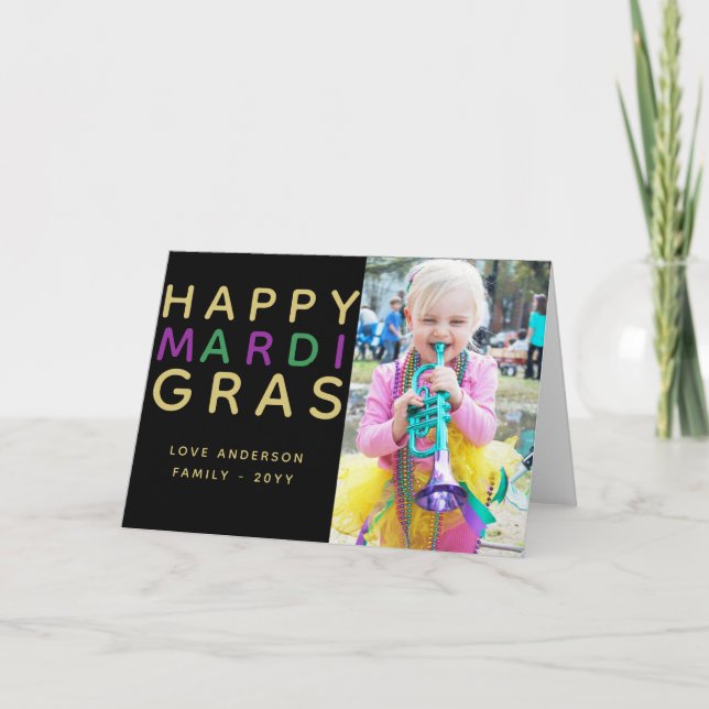 Happy Mardi Gras - ADD Family PHOTO Card (Front)