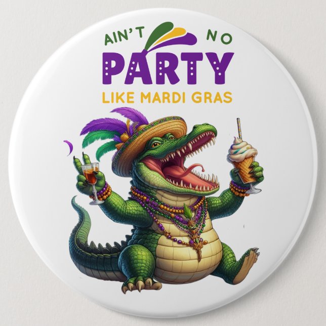 Happy Mardi Gras Alligator 6 Cm Round Badge (Front)