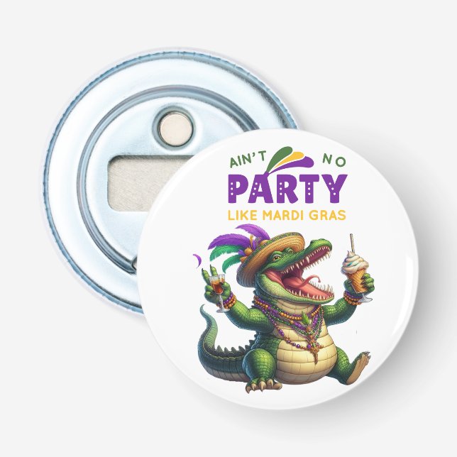 Happy Mardi Gras Alligator Bottle Opener (Front)