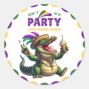 Happy Mardi Gras Alligator Classic Round Sticker