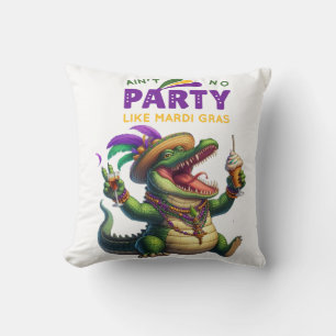 Happy Mardi Gras Alligator Cushion