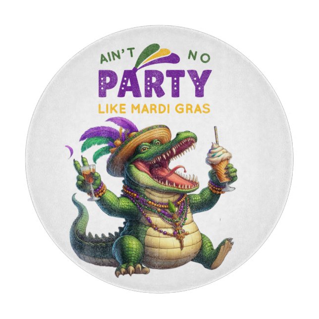 Happy Mardi Gras Alligator Cutting Board (Front)