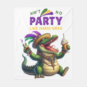 Happy Mardi Gras Alligator Fleece Blanket
