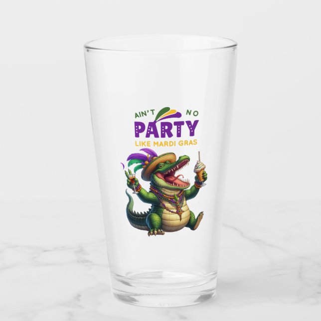 Happy Mardi Gras Alligator Glass (Front)