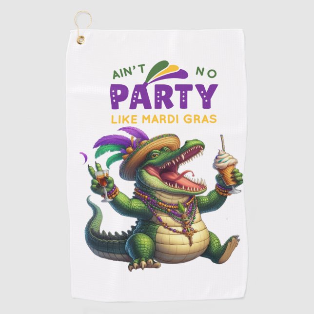Happy Mardi Gras Alligator Golf Towel (Front)
