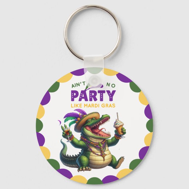 Happy Mardi Gras Alligator Key Ring (Front)