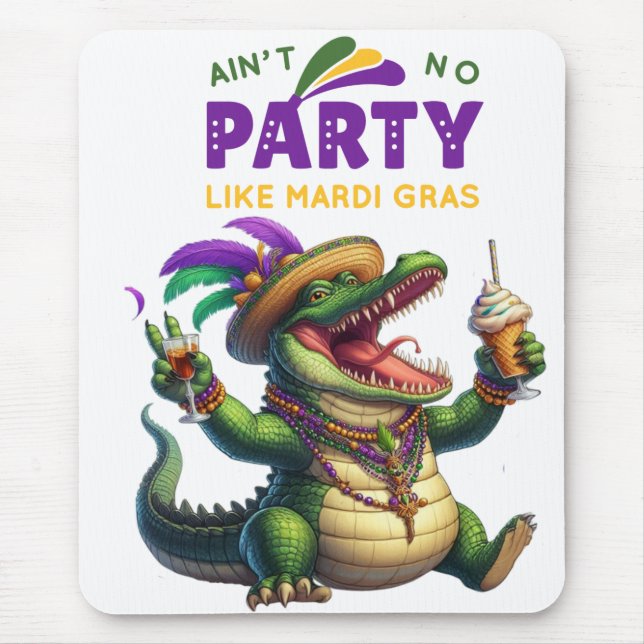 Happy Mardi Gras Alligator Mouse Mat (Front)