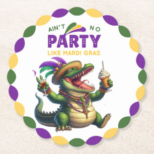 Happy Mardi Gras Alligator Paper Coaster