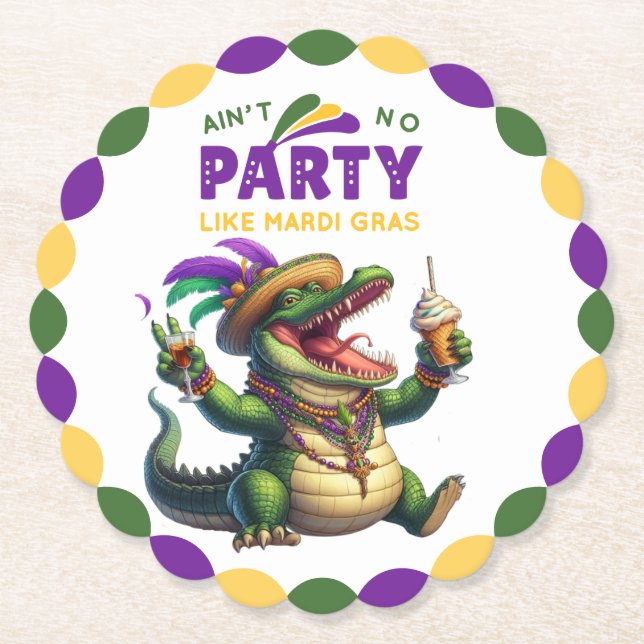 Happy Mardi Gras Alligator Paper Coaster (Front)