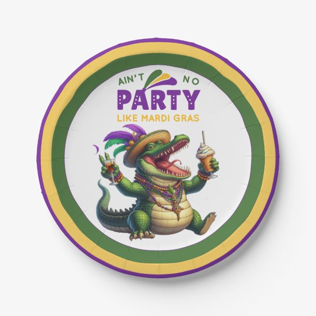 Happy Mardi Gras Alligator Paper Plate (Front)