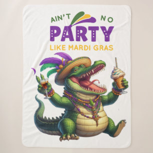 Happy Mardi Gras Alligator Sherpa Blanket