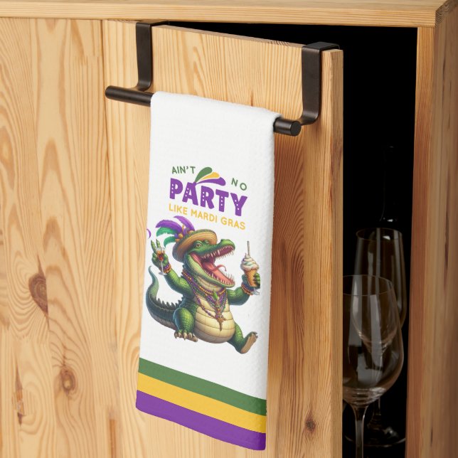 Happy Mardi Gras Alligator Tea Towel (Thirds Fold)