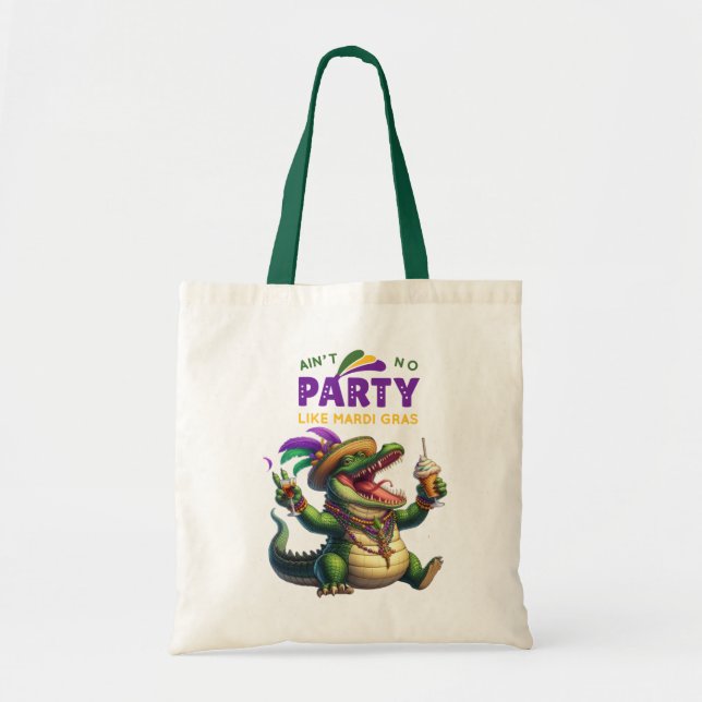 Happy Mardi Gras Alligator Tote Bag (Front)