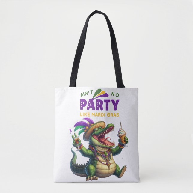 Happy Mardi Gras Alligator Tote Bag (Front)