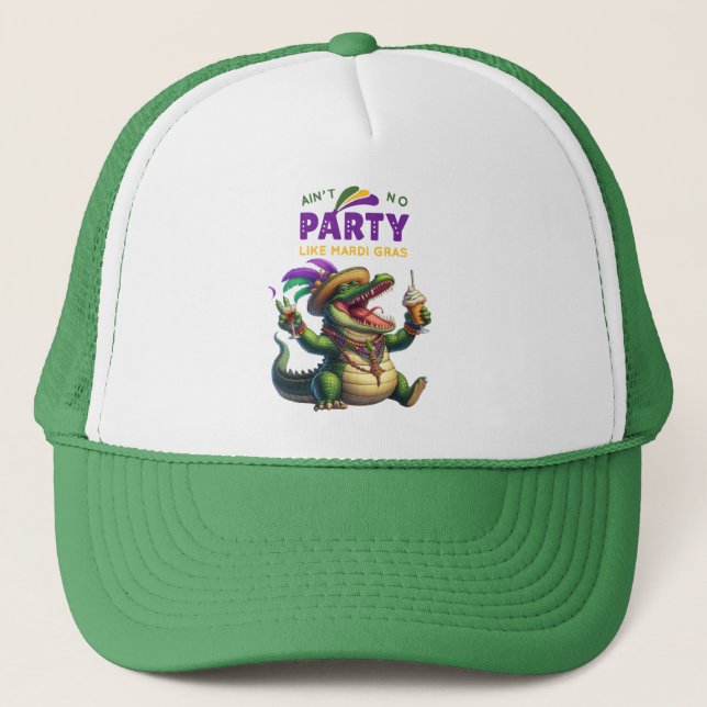 Happy Mardi Gras Alligator Trucker Hat (Front)