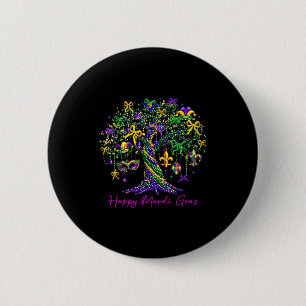 Happy Mardi Gras Bead Tree Carnival Women Men Kid 6 Cm Round Badge