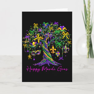 Happy Mardi Gras Bead Tree Carnival Women Men Kid Card