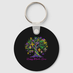 Happy Mardi Gras Bead Tree Carnival Women Men Kid Key Ring
