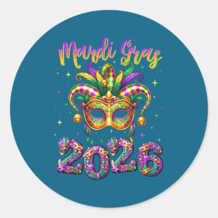 Happy Mardi Gras Carnival 2026 Jester Hat Men Wome Classic Round Sticker