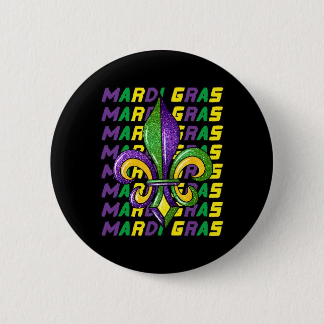 Happy Mardi Gras Carnival Fat Tuesday Fleur De Lis 6 Cm Round Badge (Front)
