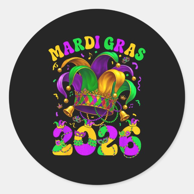 Happy Mardi Gras Carnival Mardi Gras 2026 Jester M Classic Round Sticker (Front)