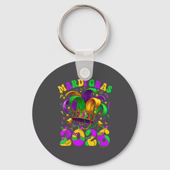 Happy Mardi Gras Carnival Mardi Gras 2026 Jester M Key Ring (Front)