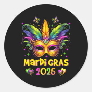 Happy Mardi Gras Carnival Mardi Gras Mask 2025 Jes Classic Round Sticker