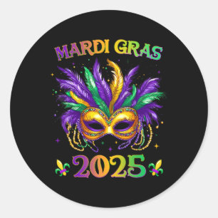 Happy Mardi Gras Carnival Mardi Gras Mask 2025 Jes Classic Round Sticker