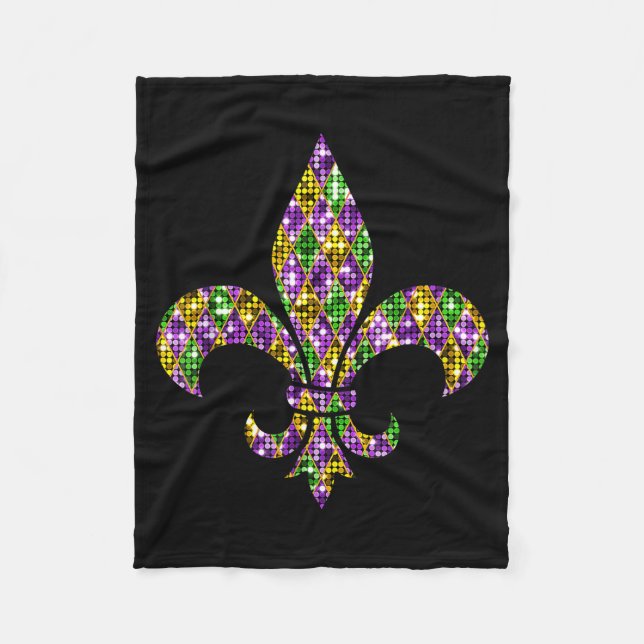 Happy Mardi Gras Carnival New Orleans Fleur De Lis Fleece Blanket (Front)