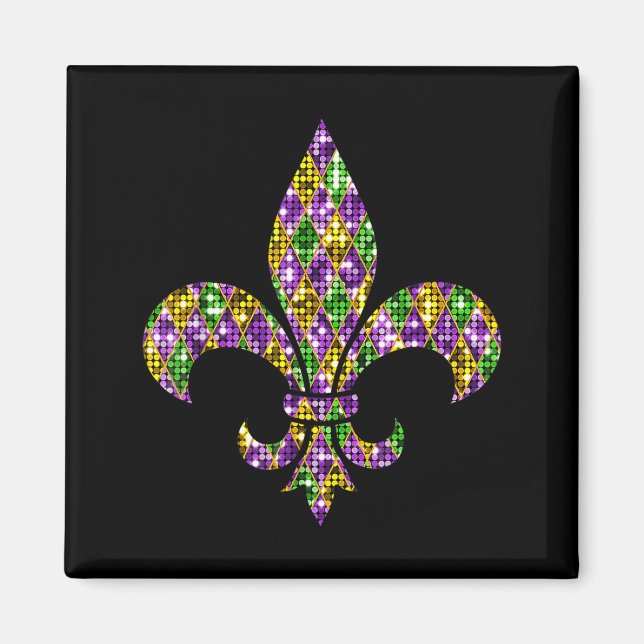 Happy Mardi Gras Carnival New Orleans Fleur De Lis Magnet (Front)