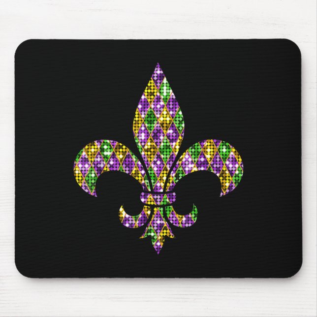 Happy Mardi Gras Carnival New Orleans Fleur De Lis Mouse Mat (Front)