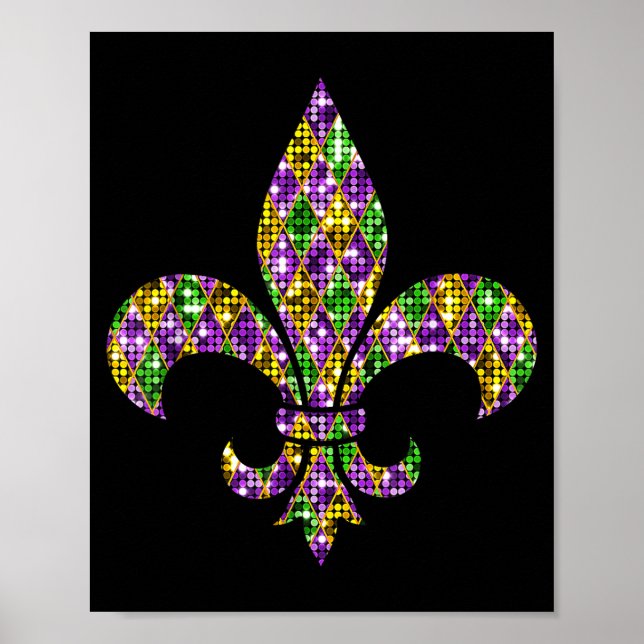 Happy Mardi Gras Carnival New Orleans Fleur De Lis Poster (Front)
