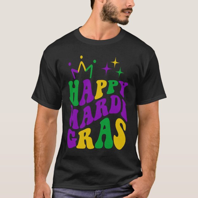 Happy Mardi Gras Cool Mardi Gras Retro Groovy T-Shirt (Front)