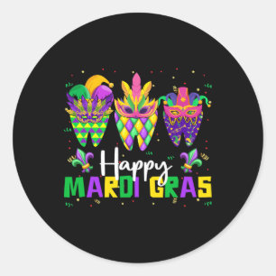Happy Mardi Gras Dental Squad Dentist Teeth Carniv Classic Round Sticker